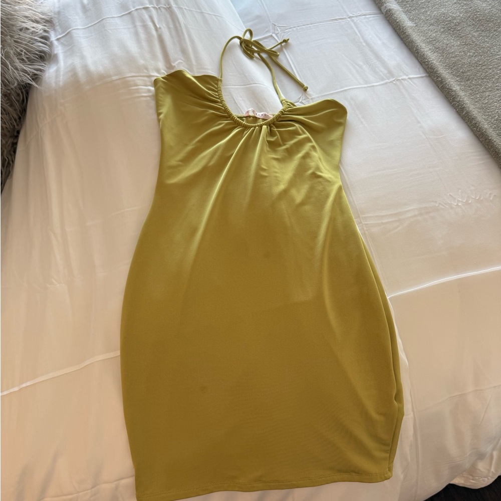 Chic Backless Halter Dress in Mustard
